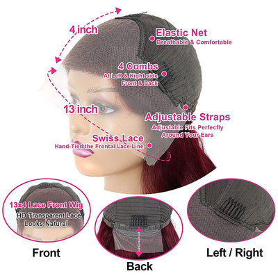 Modern Show 99j Color Transparent HD 13x4 Pre Plucked Straight Human Hair Lace Front Wig Cap