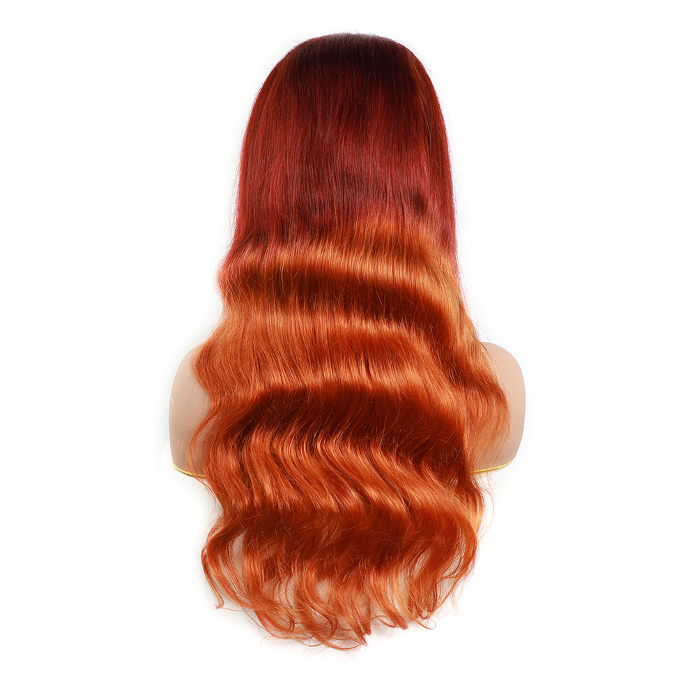 Modern Show Dark Auburn Brown With Dark Ginger Highlights Hair Body Wave Transparent Lace Front Wig