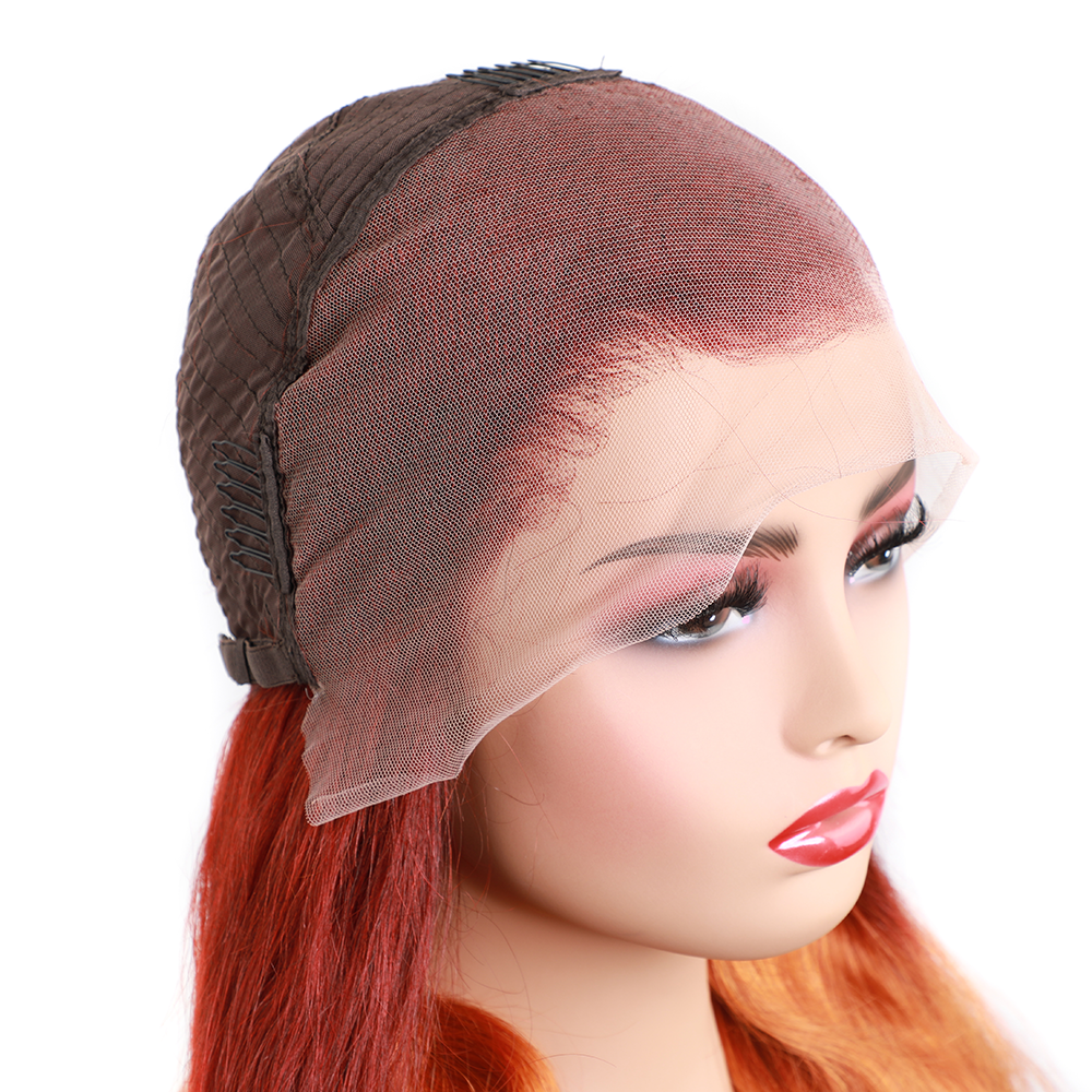 Modern Show Dark Auburn Brown With Dark Ginger Highlights Hair Body Wave Transparent Lace Front Wig