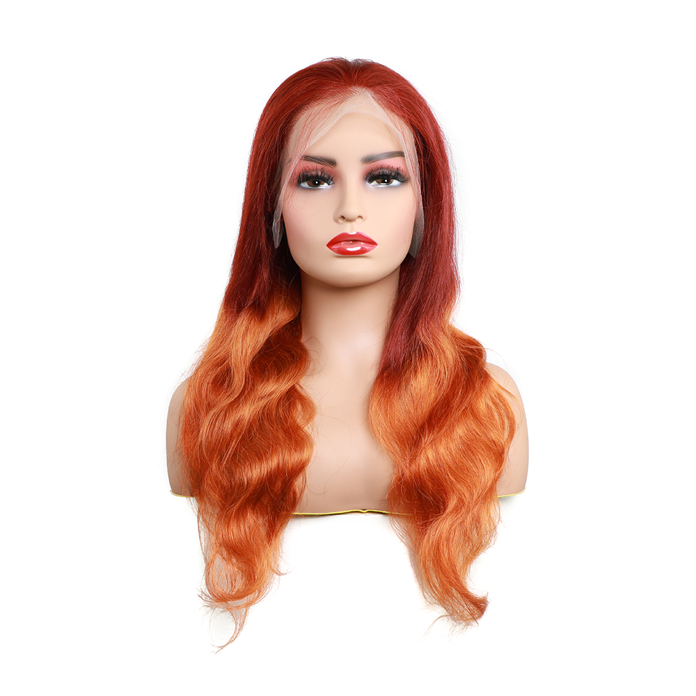 Modern Show Dark Auburn Brown With Dark Ginger Highlights Hair Body Wave Transparent Lace Front Wig