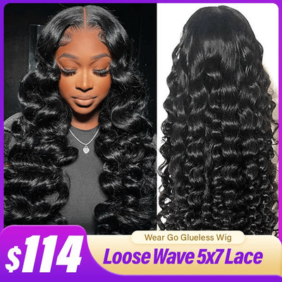 180% Density Loose Wave Glueless Lace Closure Wigs