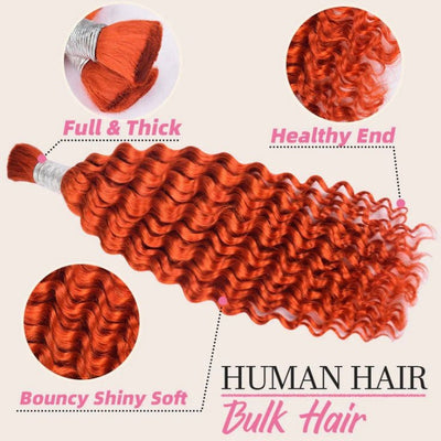 Ginger 350# Bulk Human Hair For Braiding Deep Wave No Weft Unprocessed Brazilian Hair