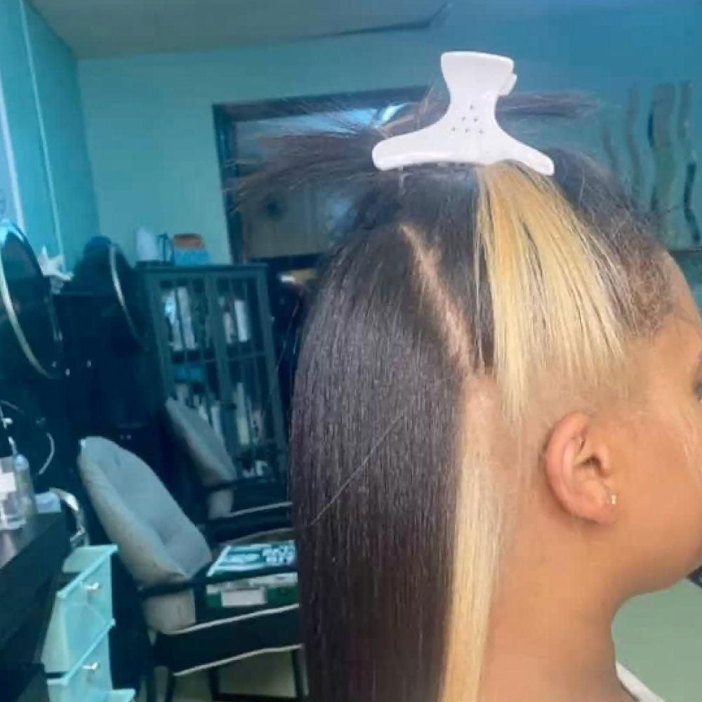 Black Hair With Blonde Peekaboo Highlights Human Hair Lace Wigs 16