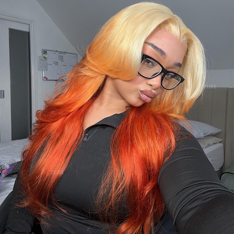 Ombre Blonde to Ginger Orange 13x4 HD Lace Front Human Hair Wigs