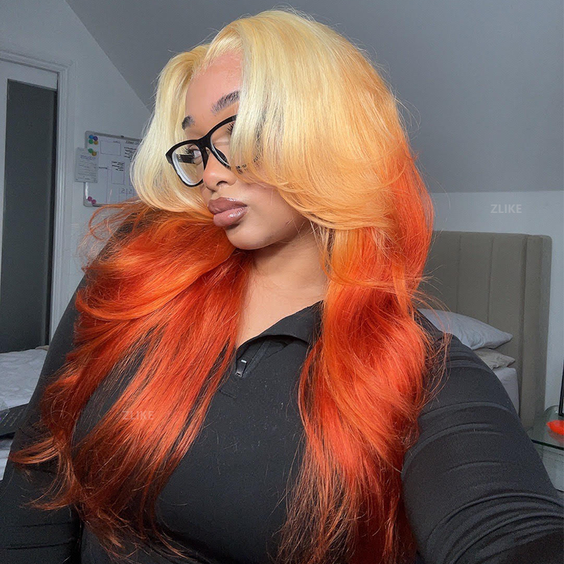 Ombre Blonde to Ginger Orange 13x4 HD Lace Front Human Hair Wigs