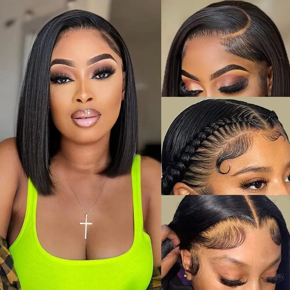 Blunt Cut Bob Wig 13x4 Lace Wig 200% Density HD Lace Wig 100  display picture 1