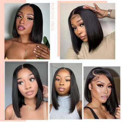 Wear Go Short Straight Bob Wig Glueless Human Hair 5x5 Transparent Lace closure Wigs