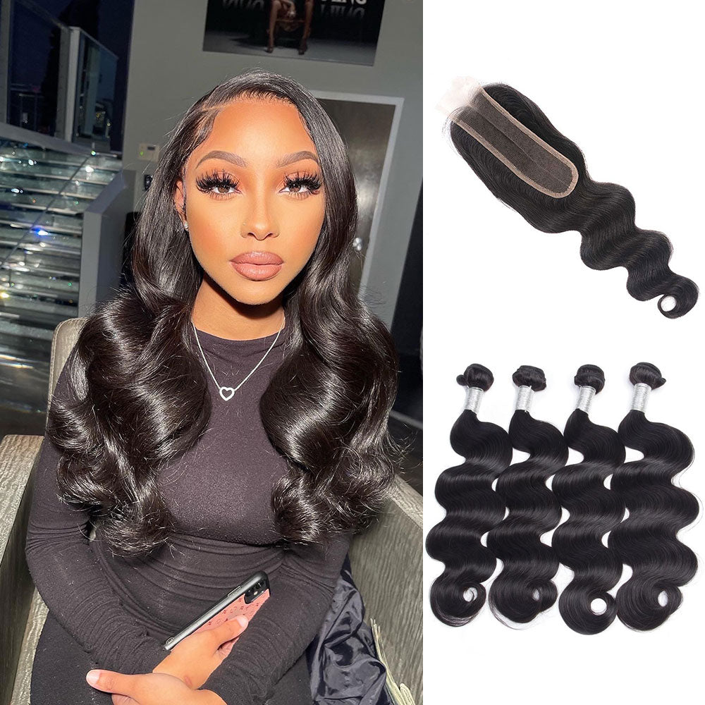 Peruvian Hair Body Wave 4 Bundles With 2X6 Closure