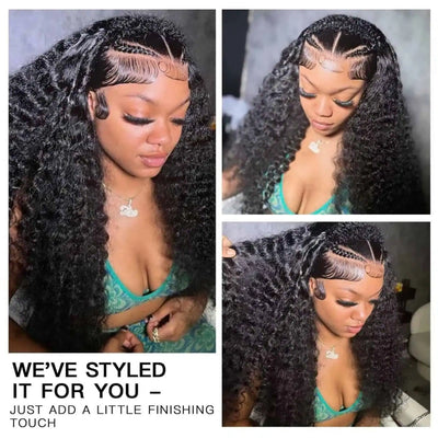 Modern Show Pre Braided Ear-to-ear 13x6  Full frontal Wig Curly Water Wave Human Hair Natural Hairline