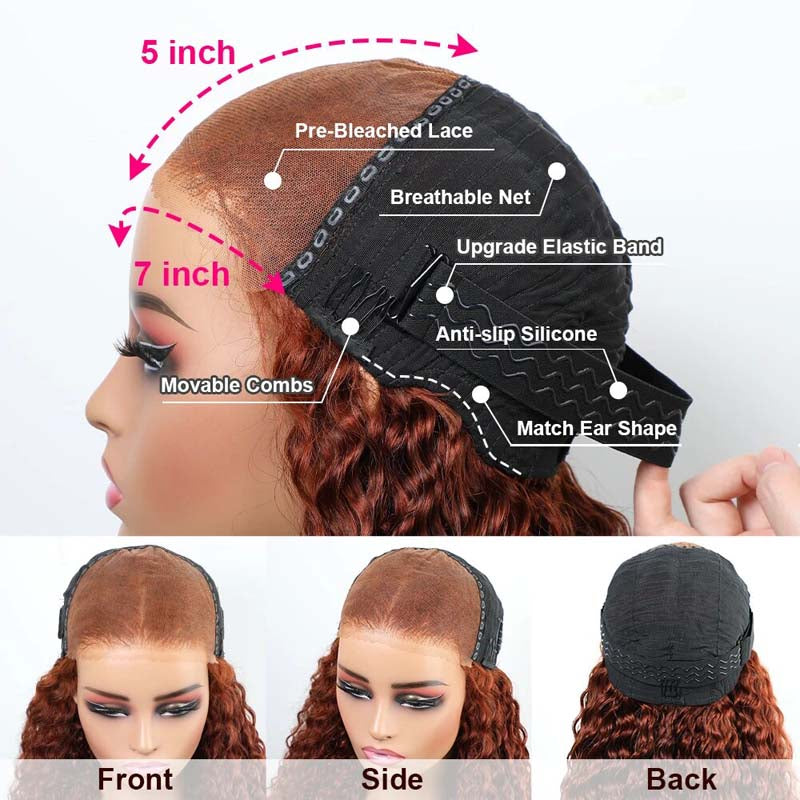 Perruque Synthétique Bouclée Brun Cuivré - Longueur Libre, Raie Naturelle, Bonnet Moyen