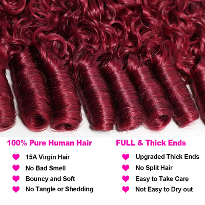 99J Hair Color 3 Bundles Burmese Curly Burgundy Red Human Hair Extensions Deal