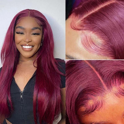 99J Transparent HD 13x4 Pre Plucked Straight Human Hair Lace Front Wig