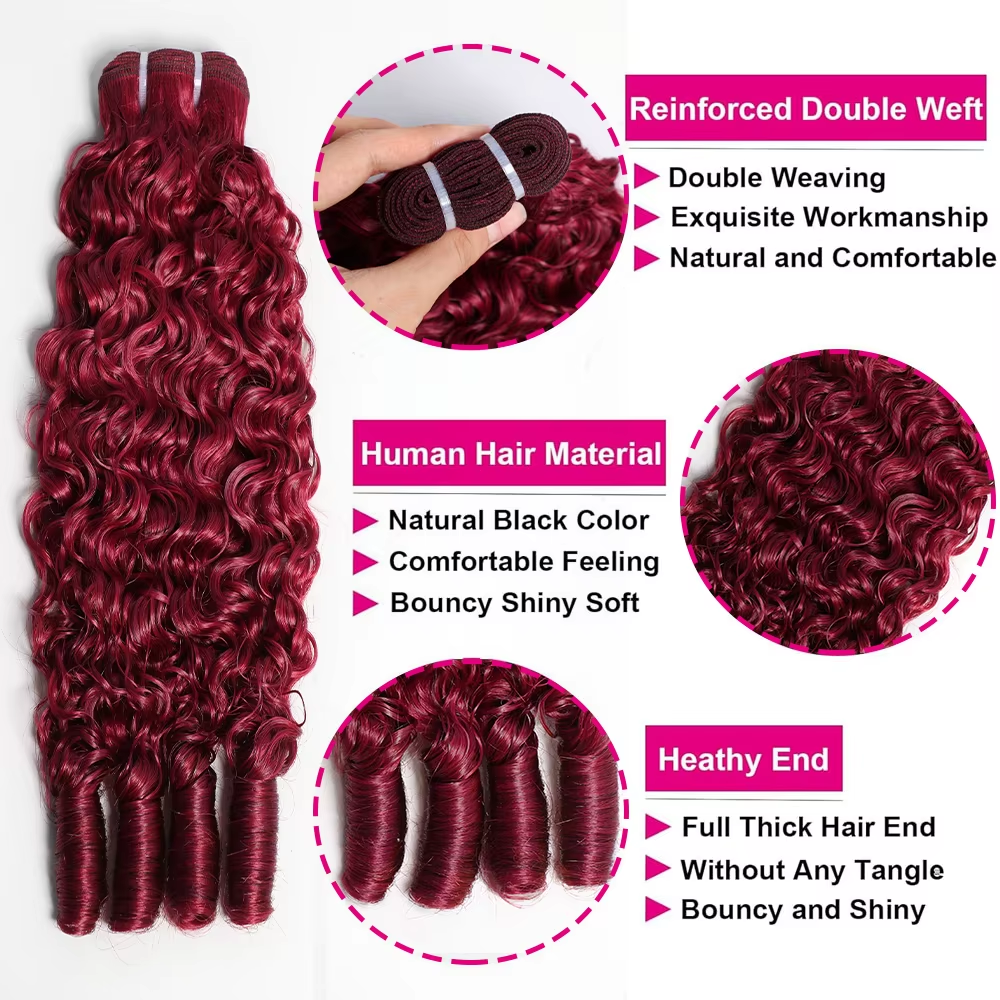 99J Hair Color 3 Bundles Burmese Curly Burgundy Red Human Hair