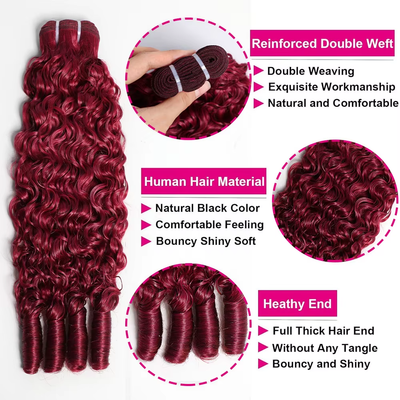 99J Hair Color 3 Bundles Burmese Curly Burgundy Red Human Hair Extensions Deal