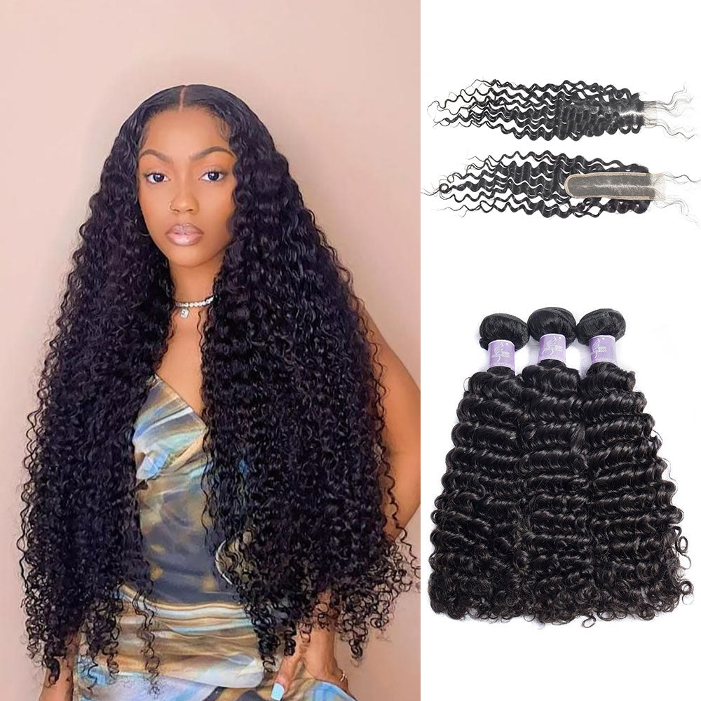 Peruvian Curly Hair 3 Bundles With 2X6 Closure