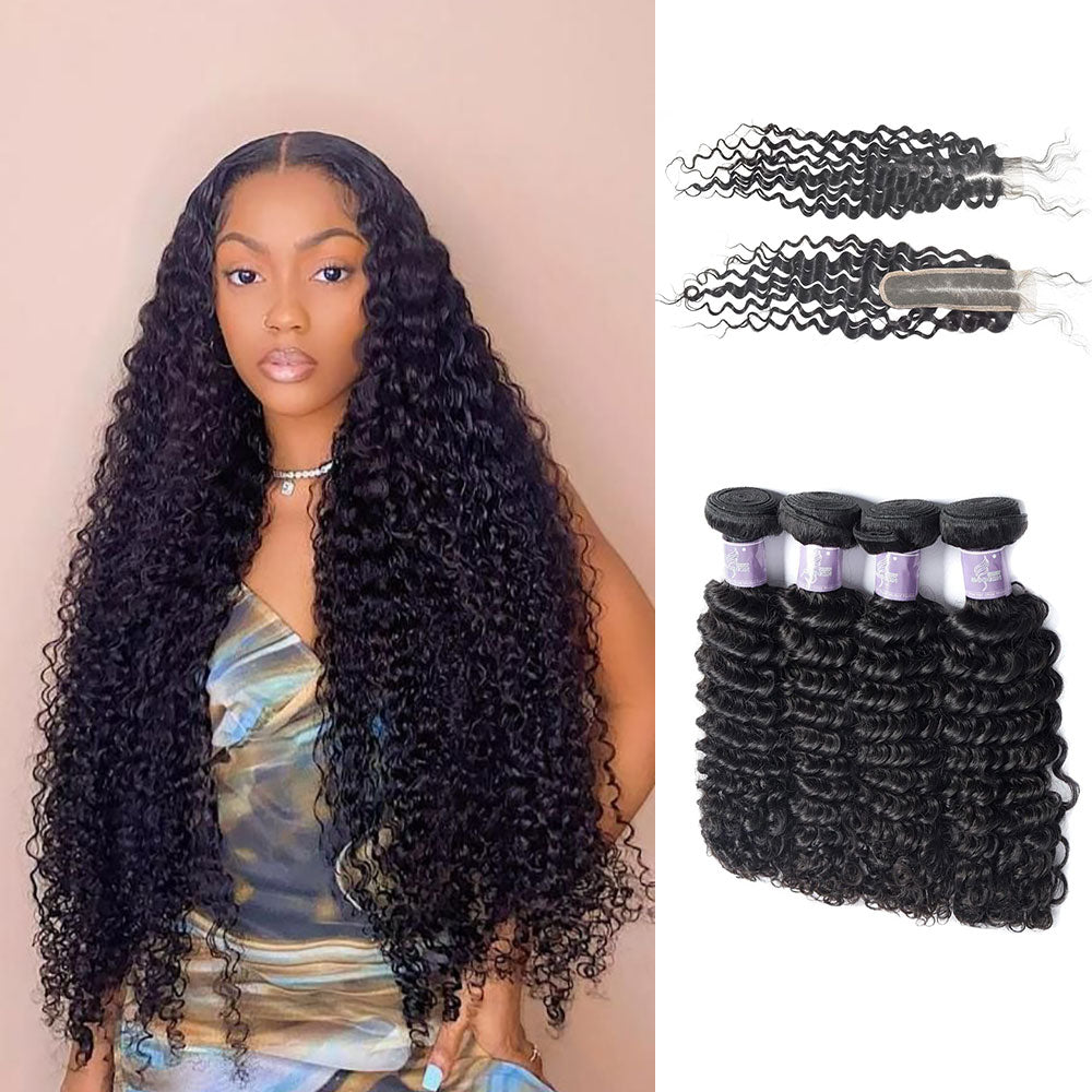 Peruvian Curly Hair 4 Bundles With 2X6 Closure