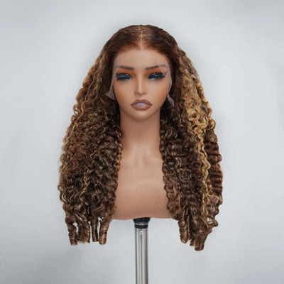 Modern Show Highlight Burmese Curly Wig 13x6 HD Full Frontal Wig Human Hair 180% 250% density