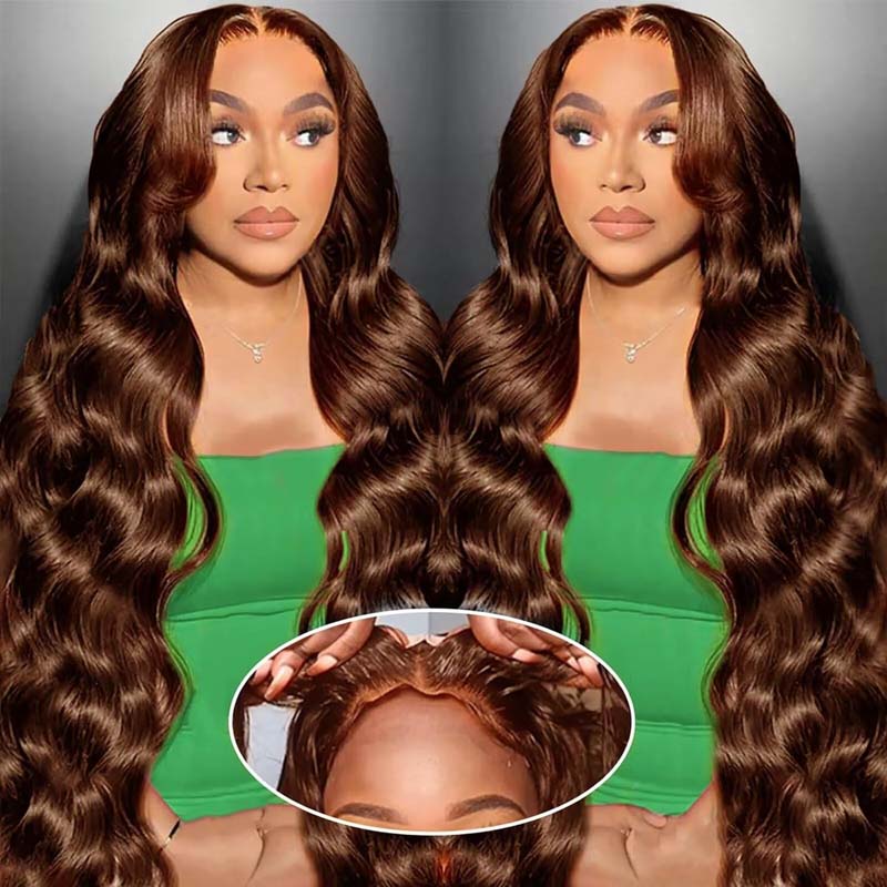 Chocolate Brown Glueless Wig HD Full Lace Frontal Wig 250% Density Dark Brown Body Wave Wig