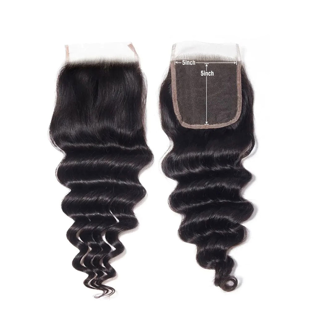 Deep Curly 5x5 Closure with 3 Human Hair Weave Bundles 100% Unprocessed Virgin Hair