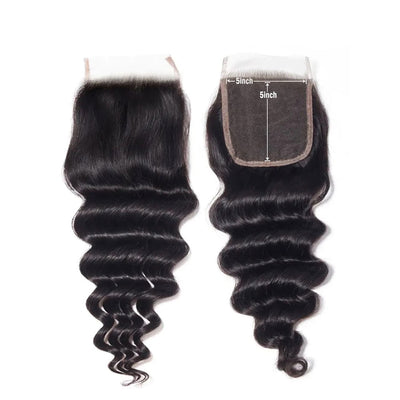 Deep Curly 5x5 Closure with 3 Human Hair Weave Bundles 100% Unprocessed Virgin Hair