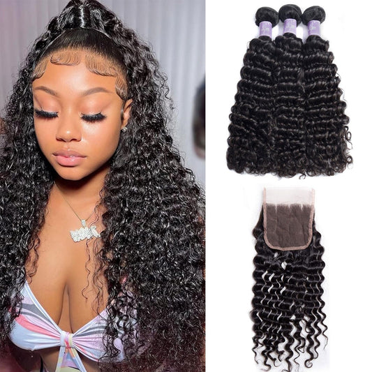 Modern Show Mink Brazilian Virgin Remy Hair Curly Weave Human Hair 3 Bundles With Lace Closure