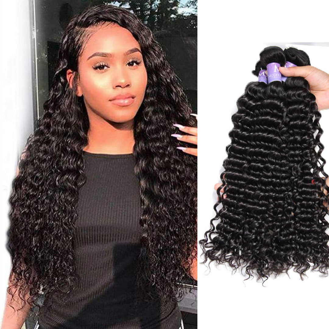 Modern Show Natrural Black Unprocessed Brazilian Curly Virgin Hair 3 Bundles Deep Wave Curly Weave Human Hair