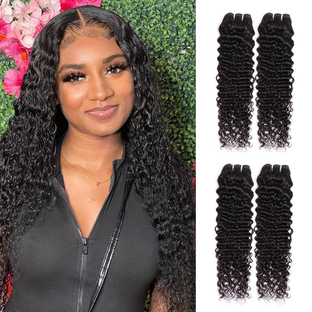 Modern Show Brazilian Deep Wave Curly Human Hair 4 Bundles Jerry Curly Hair Weave Natural Black Color