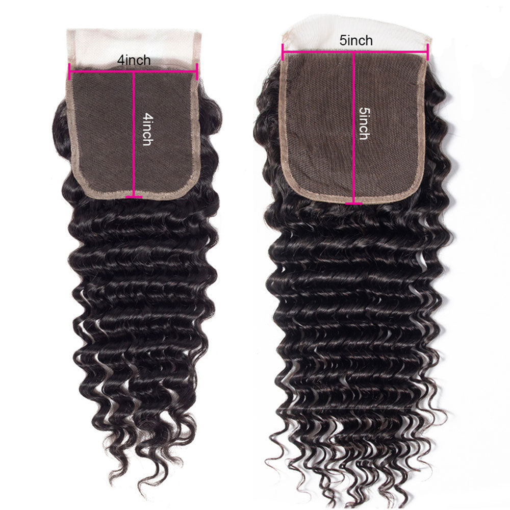 Peruvian Deep Curly 5X5 Lace Closure VS 4x4 Lace Closure