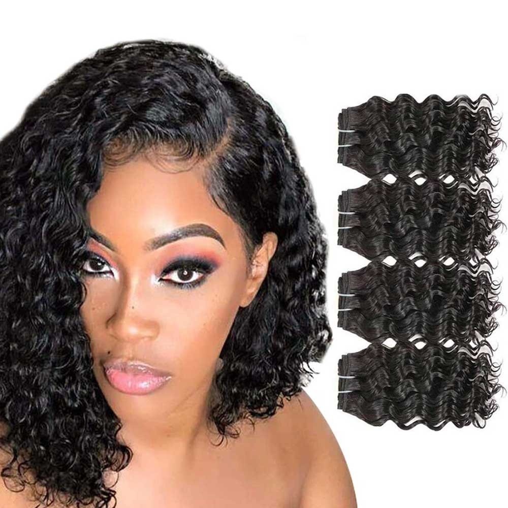 Modern Show Brazilian Deep Wave Curly Human Hair 4 Bundles Jerry Curly Hair Weave Natural Black Color