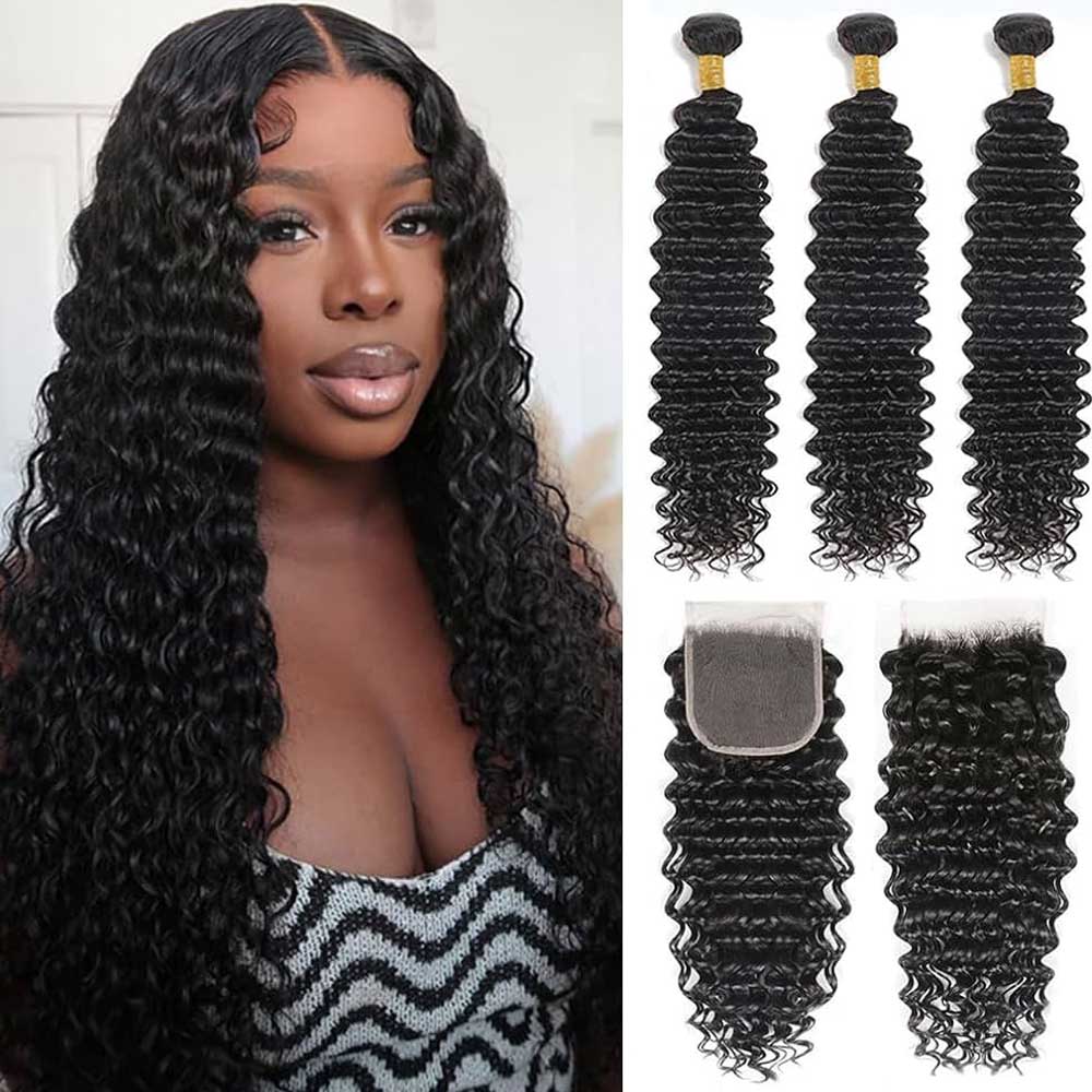 Modern Show 3pcs Brazilian Curly Hair Bundles With 4x4 Lace Closure With Baby Hair