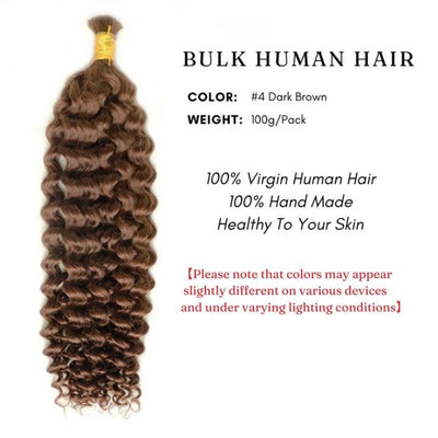 Chocolate Brown #4 Color For Boho Knotless Braid No Weft Braiding Deep Wave Human Hair