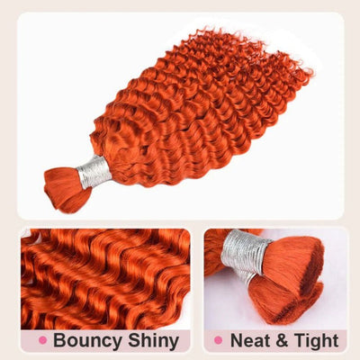 Ginger 350# Bulk Human Hair For Braiding Deep Wave No Weft Unprocessed Brazilian Hair