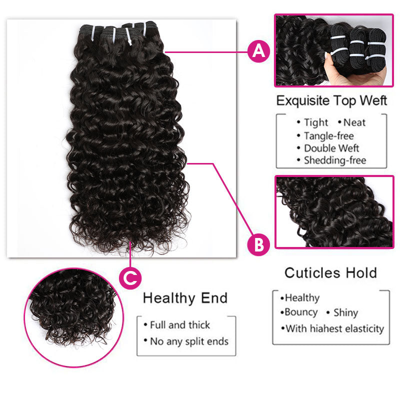 Water Wave Human Hair Bundles With Closure, Wet and Wavy, 3 Bundles Amazon.com : Laritaiya Water Wave Bundles With Closure Human  main image 4