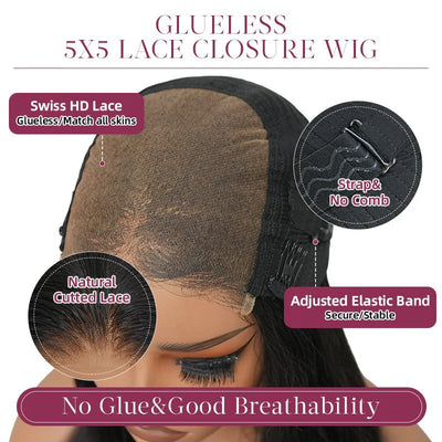 Layered Lace Glueless Wig with Curtain Bangs 5x5/7x5 Closure Wig Human Hair