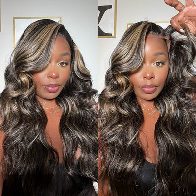 p1b/27 Highlight Color Body Wave 13x4 Lace Frontal Wigs HD Transparent Lace Human Hair Wigs