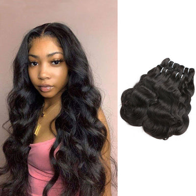 Indian Double Drawn Body Wave Human Hair 4 Bunldes