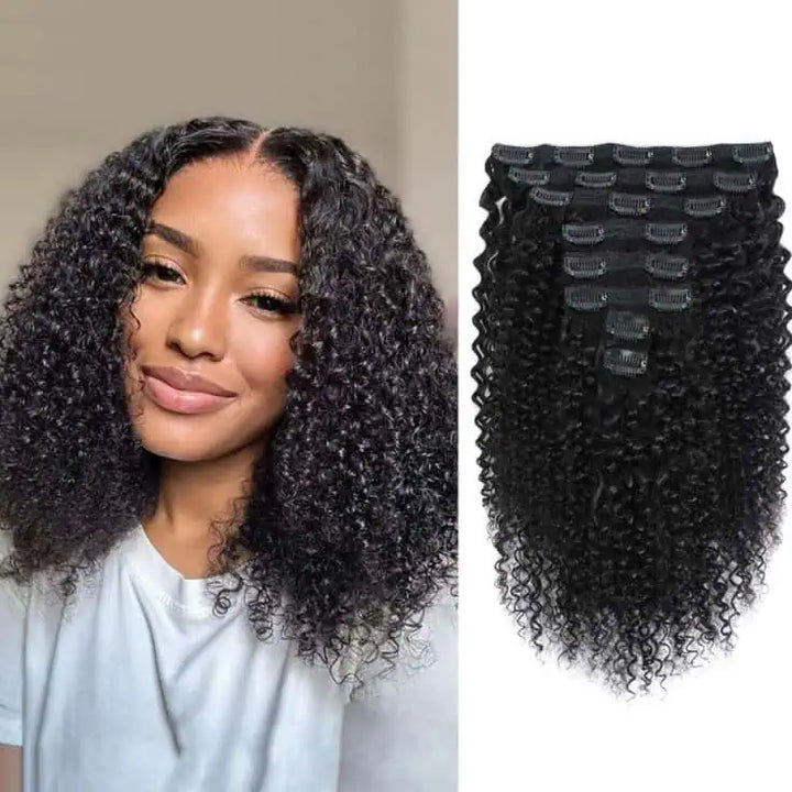 Kinky Curly Clip In Human Hair Extensions 8Pcs/Set Remy Hair  display picture 2