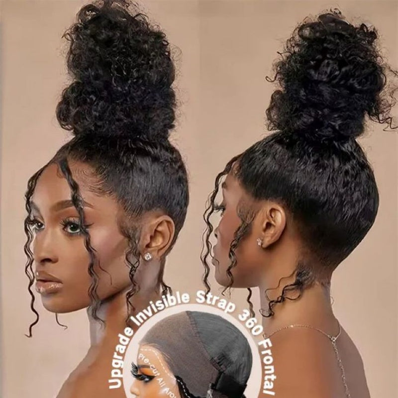 Glueless Transparent Lace Water Wave 360 Invisi-Drawstring Full Frontal Wig Pre Plucked Human Hair Wig