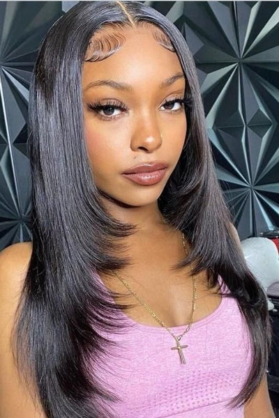 Modern Show High Density Straight Layered Glueless 5x5 Lace Closure Wigs Human Hair For Women