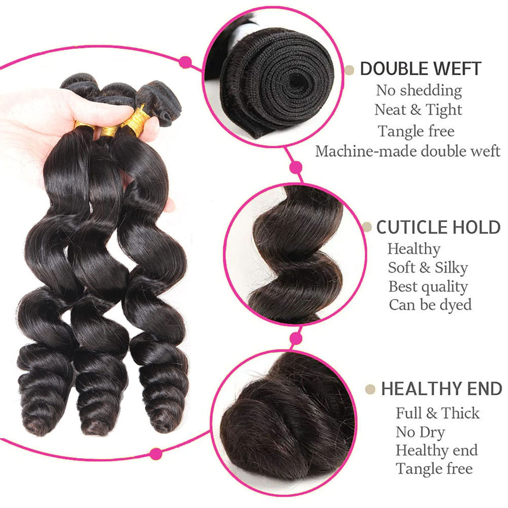 ?Loose Wave 3 & 4 bundle deals available Loose Wave 3 Bundles With Closure 100% Human Hair – Modern  main image 3