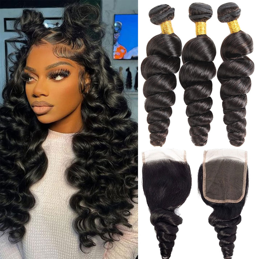 Loose Wave 3 Bundles With Closure 100% Human Hair – Modern 