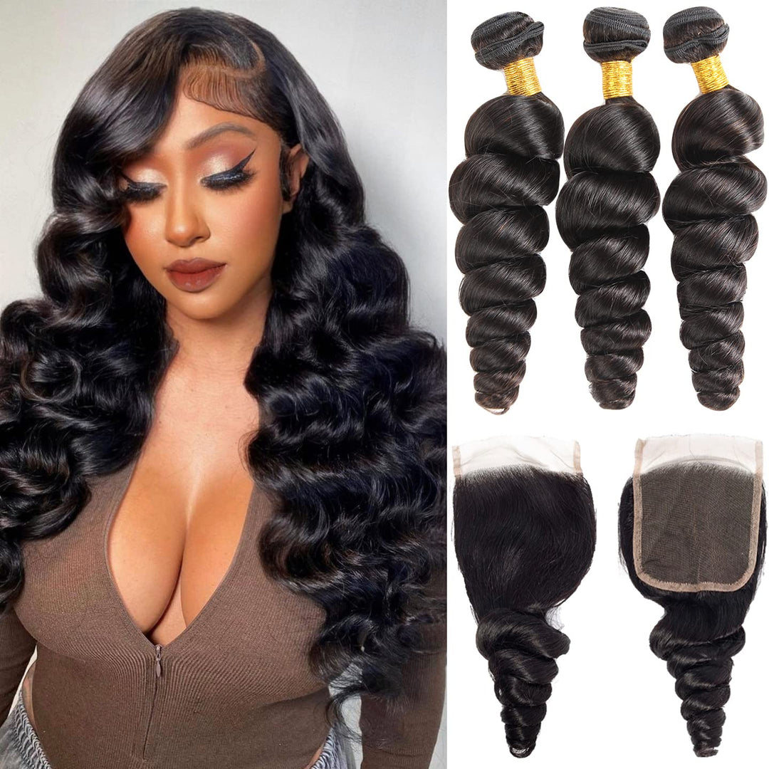 Loose Wave 3 Bundles With Closure 100% Human Hair – Modern 