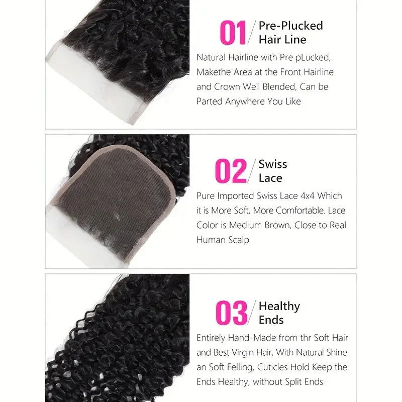 Modern Show Virgin Peruvian Curly Human Hair Swiss Lace Closure With Baby Hair