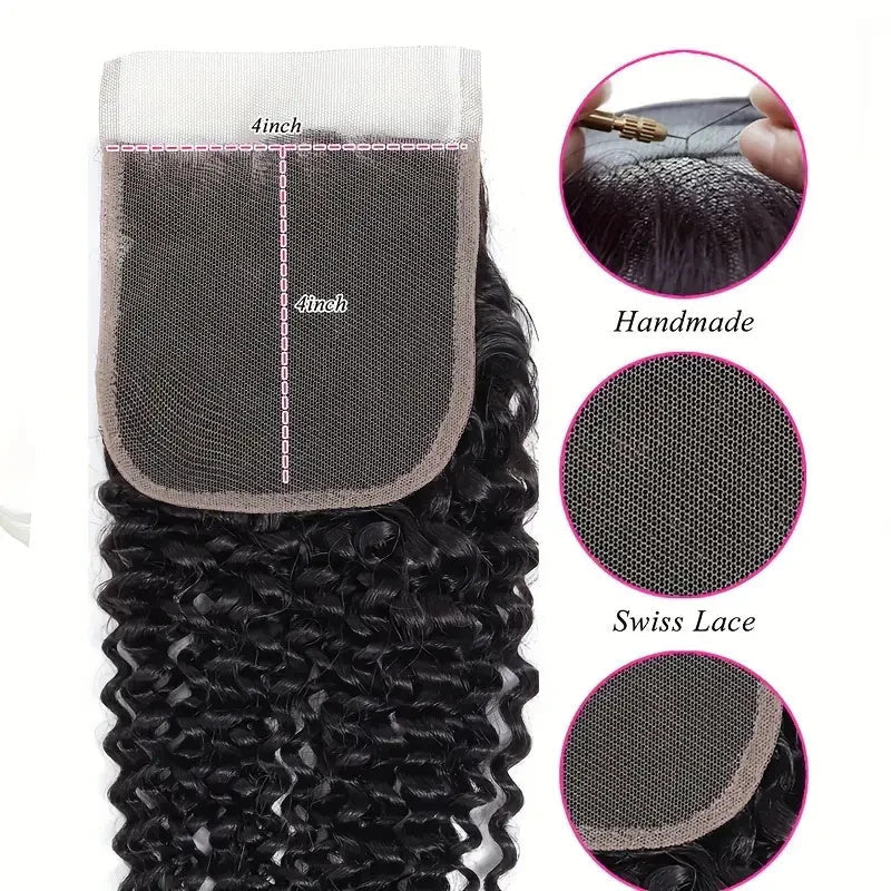Modern Show Virgin Peruvian Curly Human Hair Swiss Lace Closure With Baby Hair