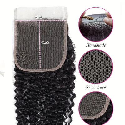 Modern Show Virgin Peruvian Curly Human Hair Swiss Lace Closure With Baby Hair