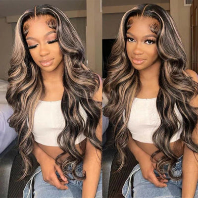 p1b/27 Highlight Color Body Wave 13x4 Lace Frontal Wigs HD Transparent Lace Human Hair Wigs