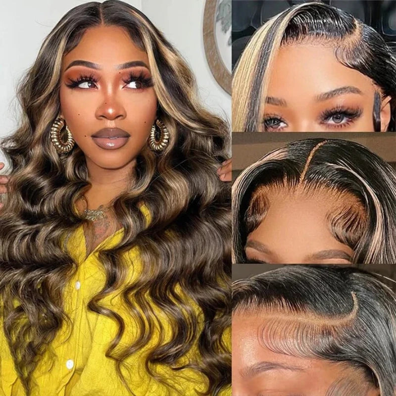 p1b/27 Highlight Color Body Wave 13x4 Lace Frontal Wigs HD Transparent Lace Human Hair Wigs