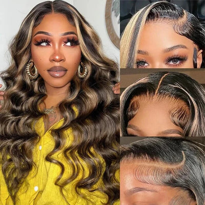 p1b/27 Highlight Color Body Wave 13x4 Lace Frontal Wigs HD Transparent Lace Human Hair Wigs