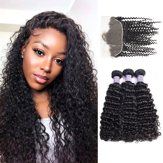Peruvian Curly Hair 3 Bundles With 13X6 Lace Closure