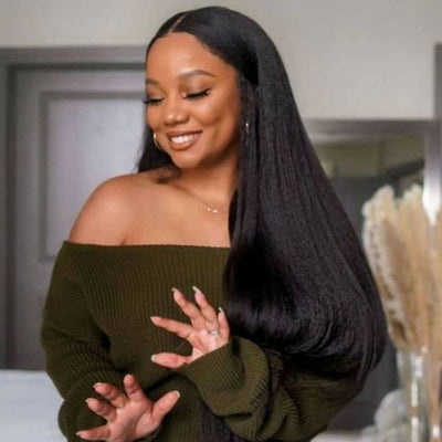 Peruvian Kinky Straight Human Hair 3 Bundles With 2X6 Closure